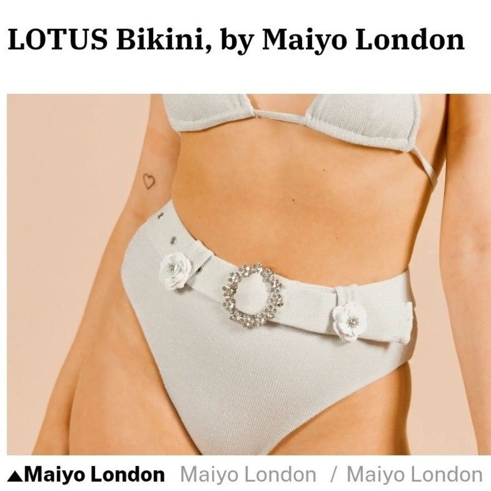MAIYO Coronel Cream Lurex Belted Bikini Bottom Rhinestone Buckle Flower Accent M